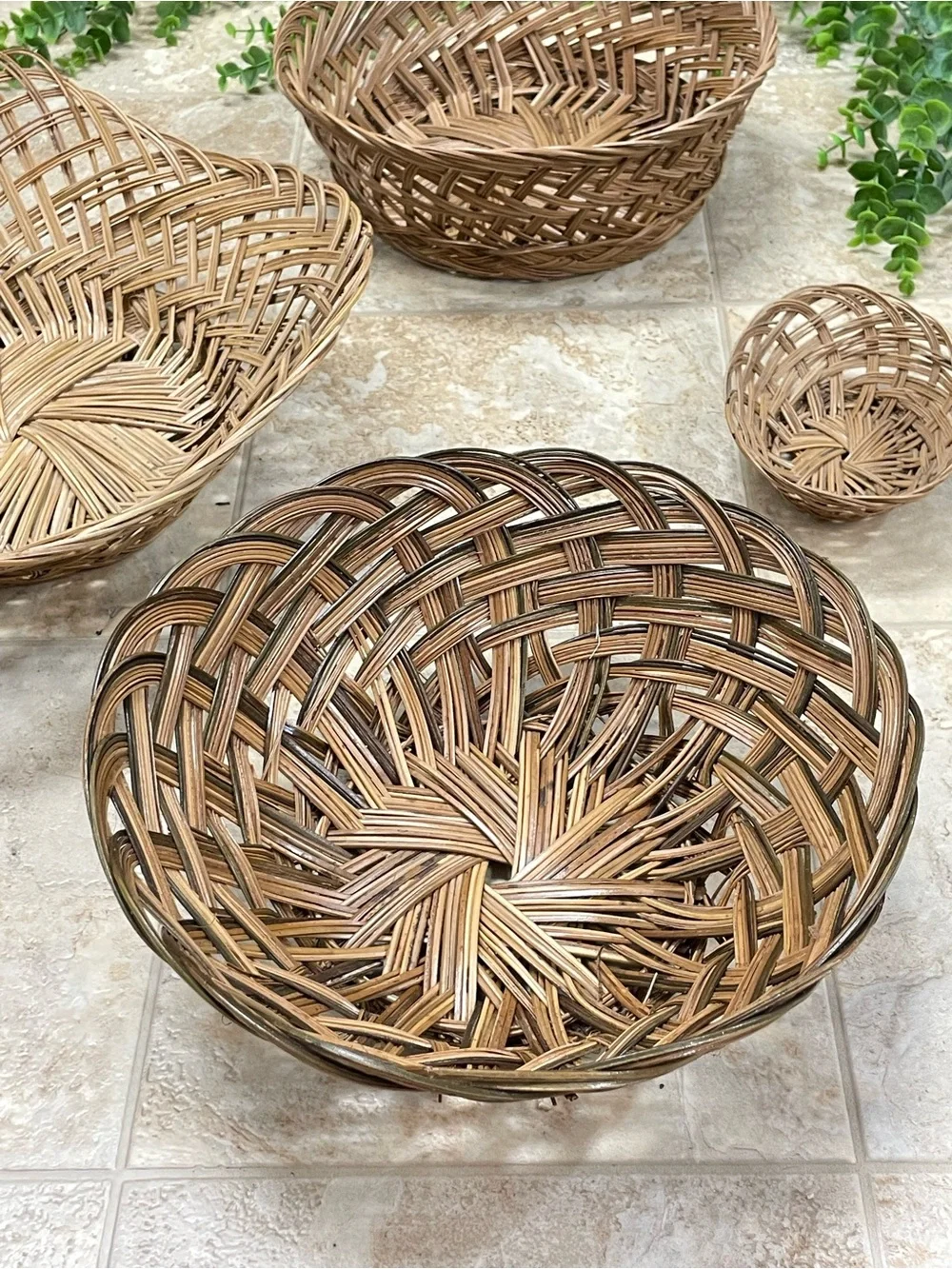 Vintage 6 Pc Woven Wicker Rattan Basket Wall Decor Set Boho Cottagecore